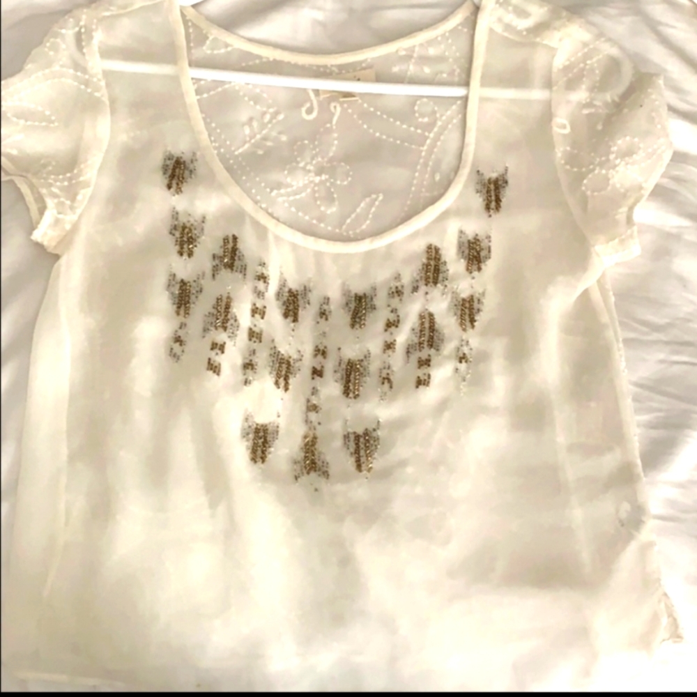 Aerie Beaded Detail Blouse Size XS